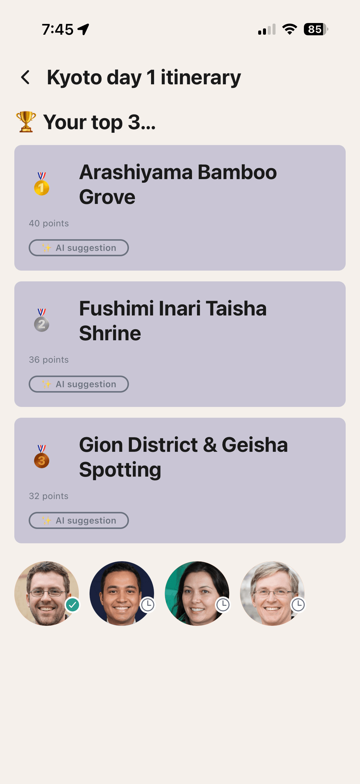 Groupick! results screen with the group's winning pick